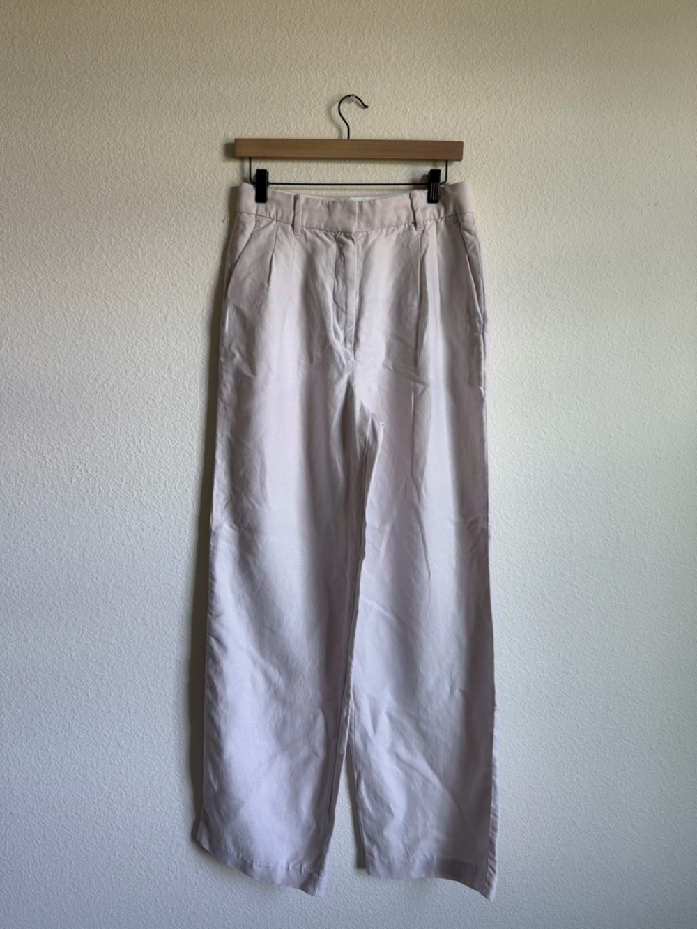 Wilfred Linen Effortless Tailored Wide-Leg Trousers in Pale Pink Size 10